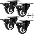 thumbnail image 1 of Juego de 4 ruedas giratorias de 2", ruedas de servicio pesado con freno, ruedas de poliuretano (PU) que no bloquean el ruido, ruedas giratorias con placa, paquete de 4, 1 of 5