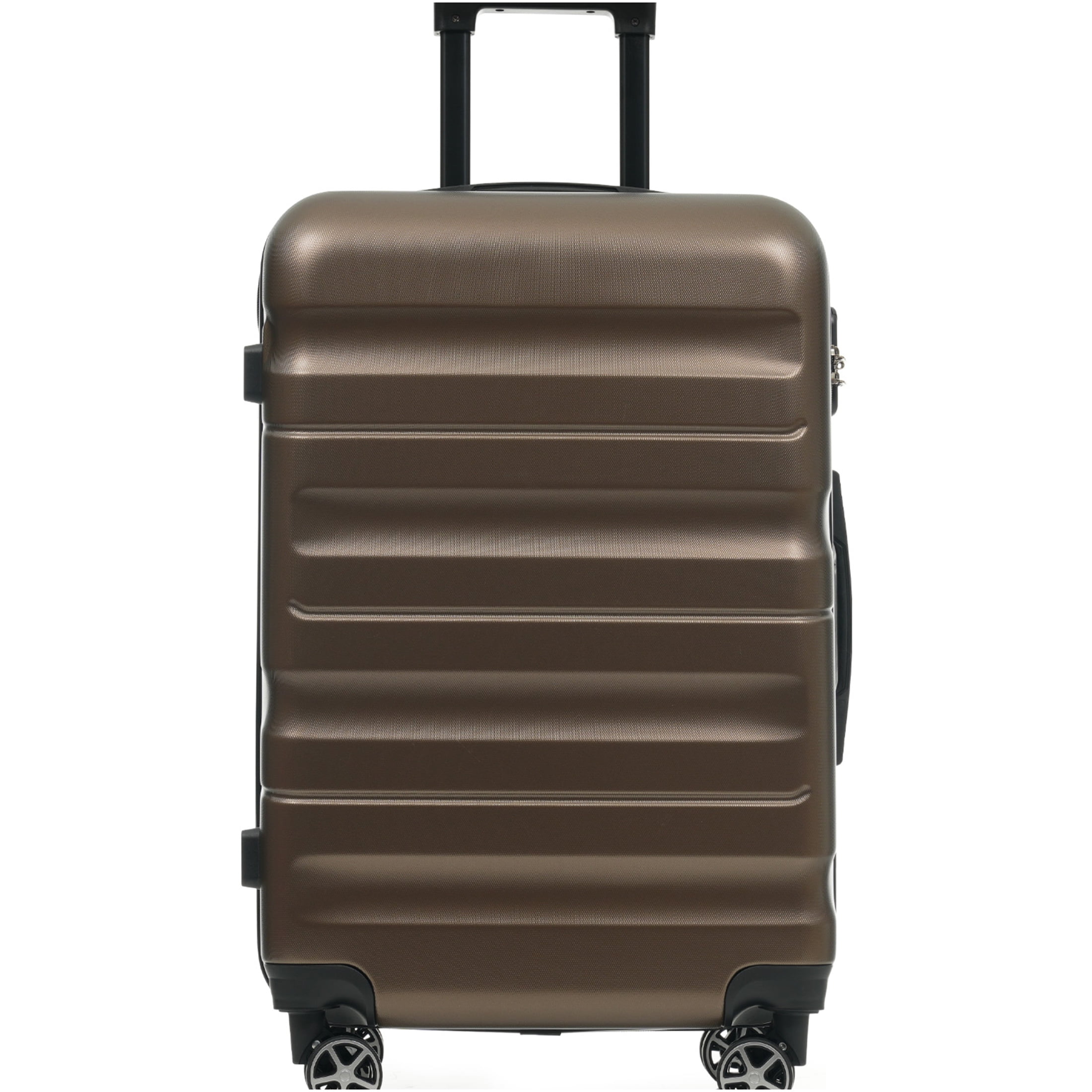 JERFIT 24 Inch Brown ABS Hardshell Checked Spinner Suitcase Luggage with Packing Cubes, Lightweight & Durable Travel Suitcase for Men and Women