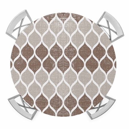 Round Fitted Tablecloth with Elastic Edge Retro Brown Waterproof Table Cloth Table Cover for 36 -44 Tables Abstract Geometric Middle Century Ombre Plaid Tablecloths for Dining Party Outdoor