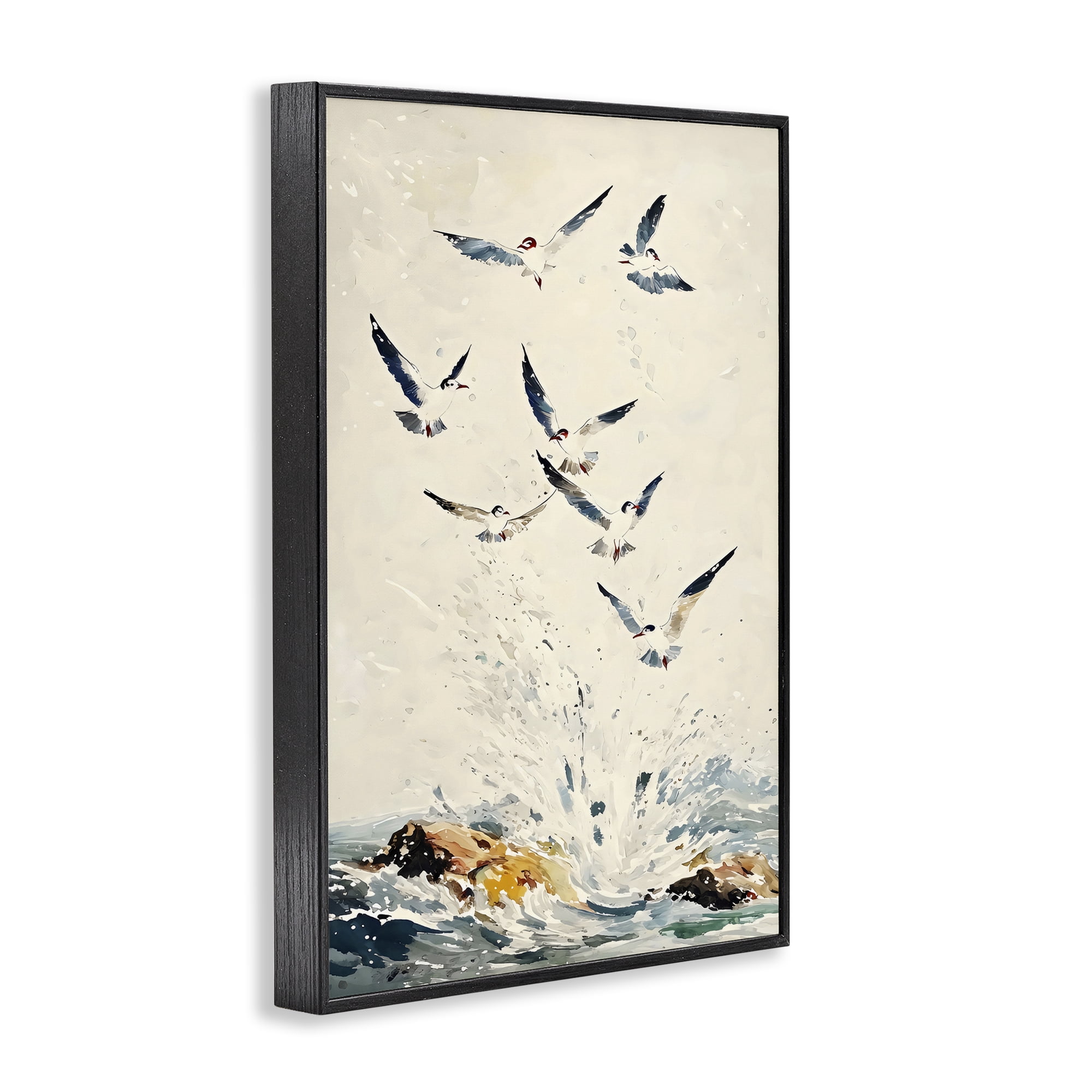 Stupell Industries Waves of Seagulls over Rocks Black Framed Giclee Art, design by Creative Studio