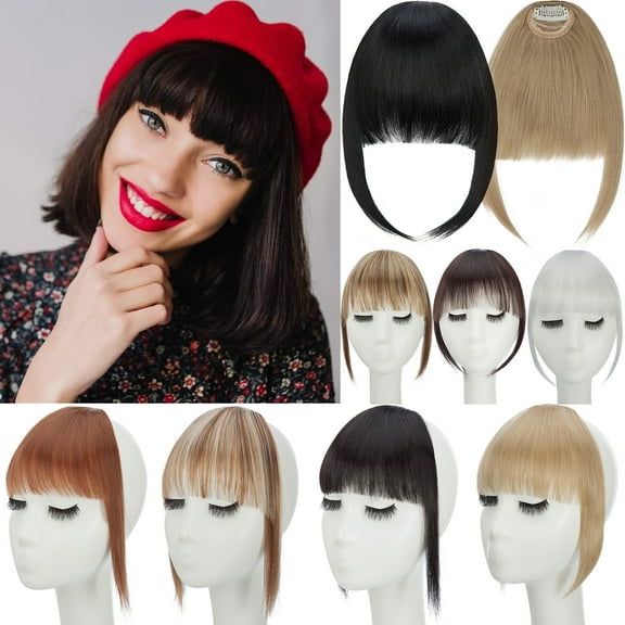 Benehair Clip in Fringe Hair Extensions as Humam Air Bangs French Bangs Thin Hairpiece 6.4" Dark Black