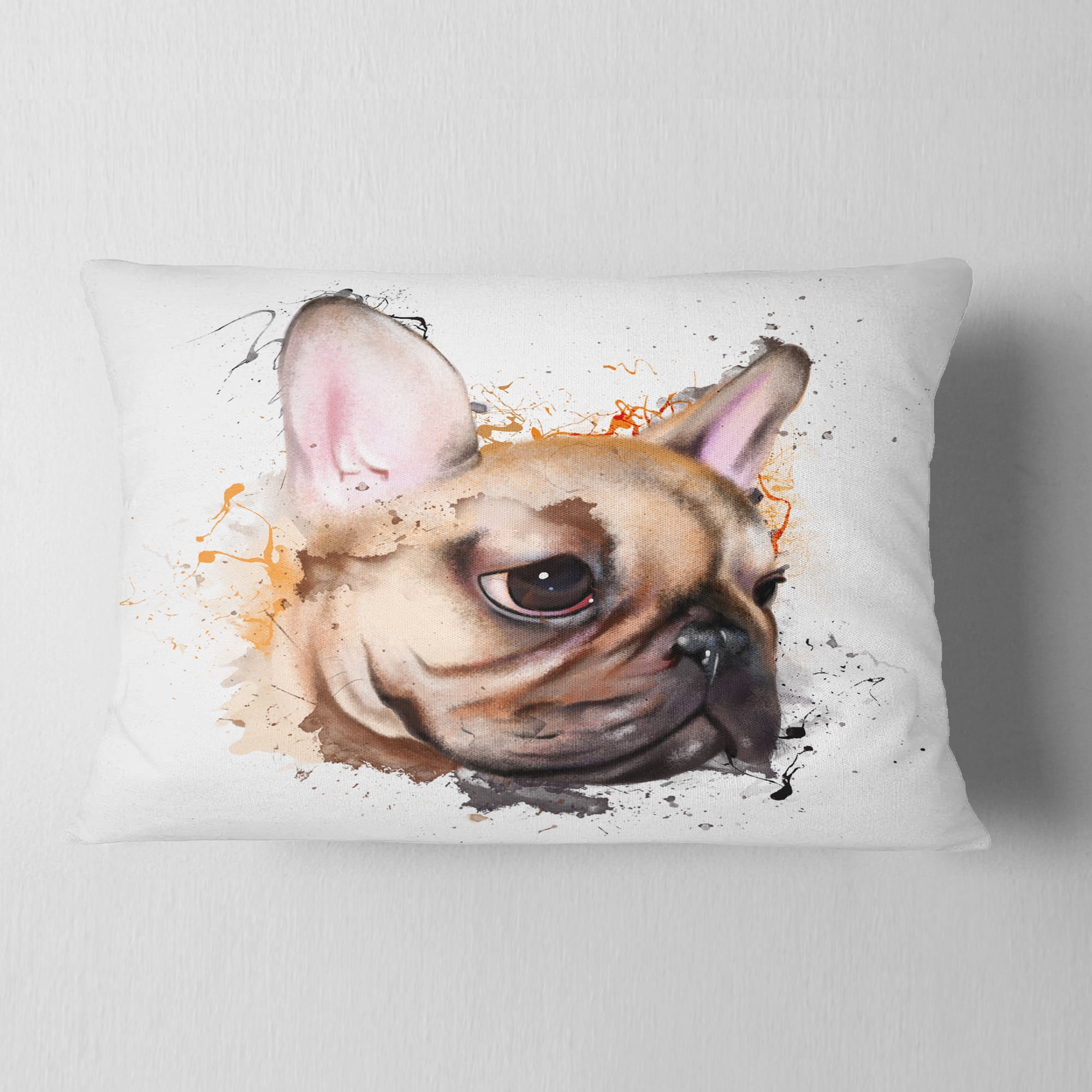 Designart Brown Watercolor French Bulldog - Animal Throw Pillow - 12x20