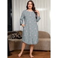 thumbnail image 6 of SHOWMALL Women's Plus Size Nightgowns 3/4 Sleeve Sleepwear Button Down Sleep Dress with Pockets XL-5XL, 6 of 7