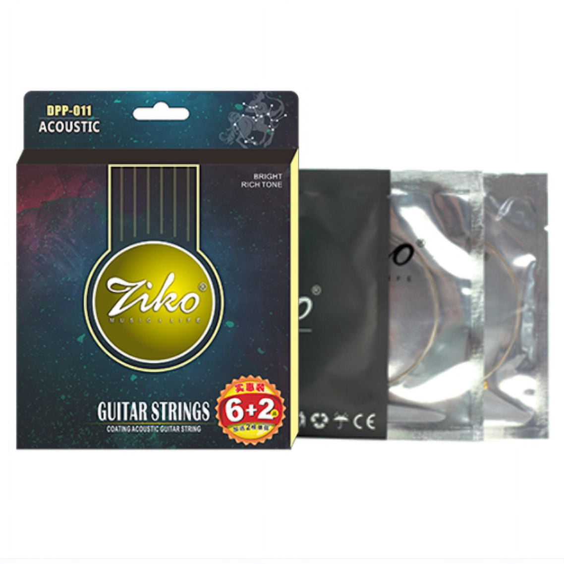 Ziko Acoustic Guitar Strings 11-50 12-53 Hex 95% Phosphor Bronze and Vacuum Coating 8 Pack Set DPP Mixed Pack