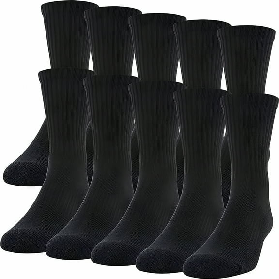 TELOLY Black 12 Pairs Ankle/Quarter Crew Mens Socks Cotton Long Size 9-11 10-13 Sports