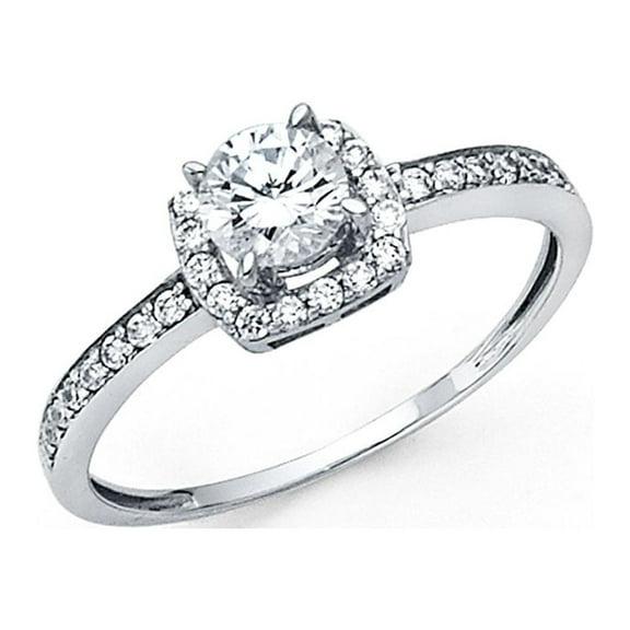 Halo CZ Engagement Ring 14k White Gold Anniversary Round Solitaire Band Bridal CZ Side Stones Size 7