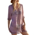thumbnail image 4 of One opening Women Summer Bikini Cover-up Dress 3/4 Sleeve V-neck Lace Patchwork Hollowed See-through Loose Beach Dress, 4 of 5