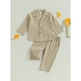 thumbnail image 2 of Wassery Baby Boy Linen Pants Set Long Sleeve Lapel Button Up Shirt+Elastic Waist Pants 6M 12M 18M 24M 3T Toddler Spring Fall Clothes, 2 of 9