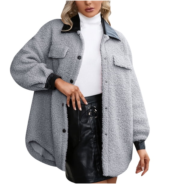 Abrigo de invierno de moda para mujer, abrigo cálido de manga larga con cremallera, cárdigan de solapa, gabardina de felpa, chaqueta Pompotops qwe16333