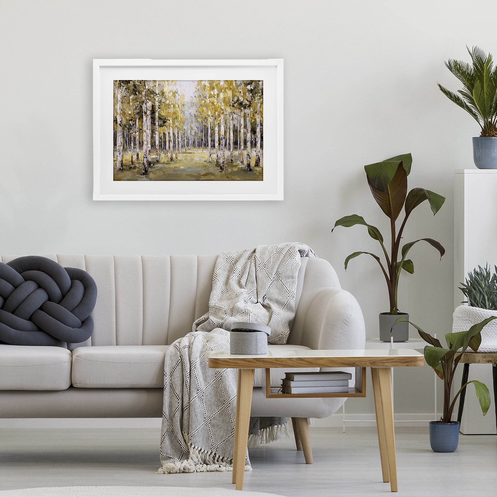 Stupell Industries Impressionist Birch Trees & Fall Leaves White Framed Print Under Glass, design by Jacky Ngan