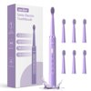 Sejoy Rechargeable Toothbrush Electric with 7 Tooth Heads,for Adults and Kids,Power Sonic Tooth Brush Soft Cleaning,3 Modes ,Smart Timer for Home Travel,Gift,Purple