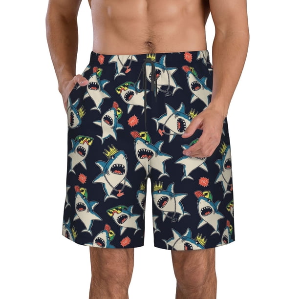 Balery Cartoon Sharks Traje de Baño Estilo Hawaiano para Hombre, Shorts de Secado Rápido con Bolsillos-3X-Large