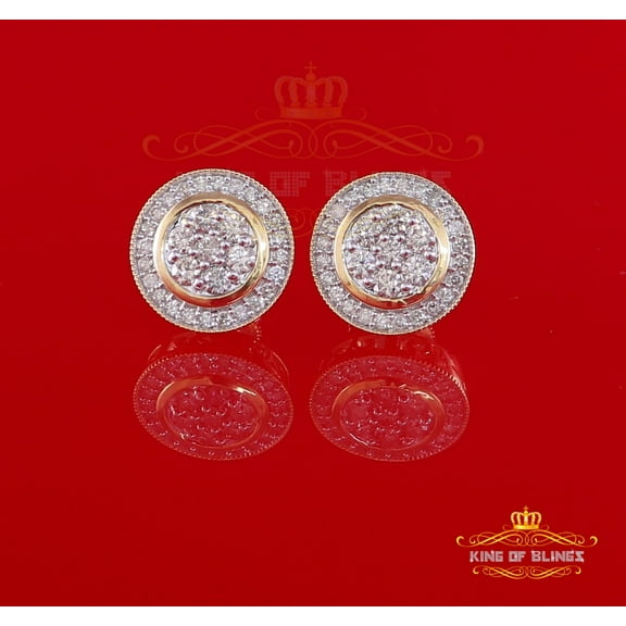 King of Bling's 10K Real Yellow Gold Real Diamond 1.66CT Men's/Women's Stud Round Earring
