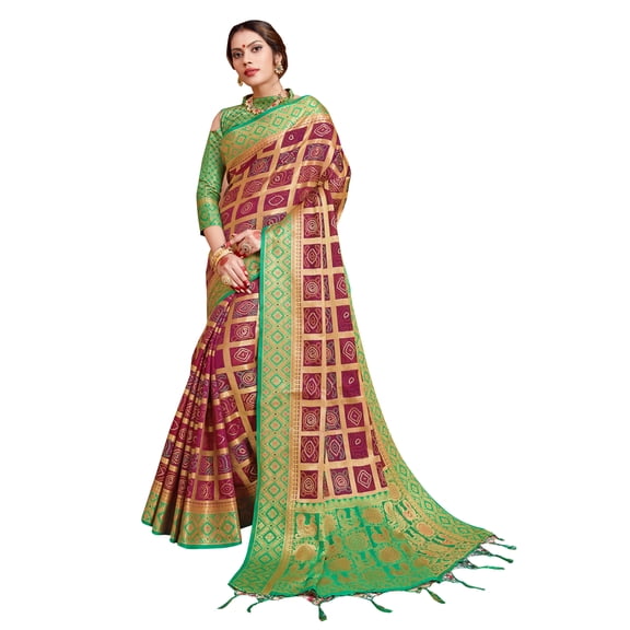 Sarees for Women Banarasi Patola Art Silk Woven Saree l Indian Ethnic Wedding Gift Sari with Unstitched Blouse Purple