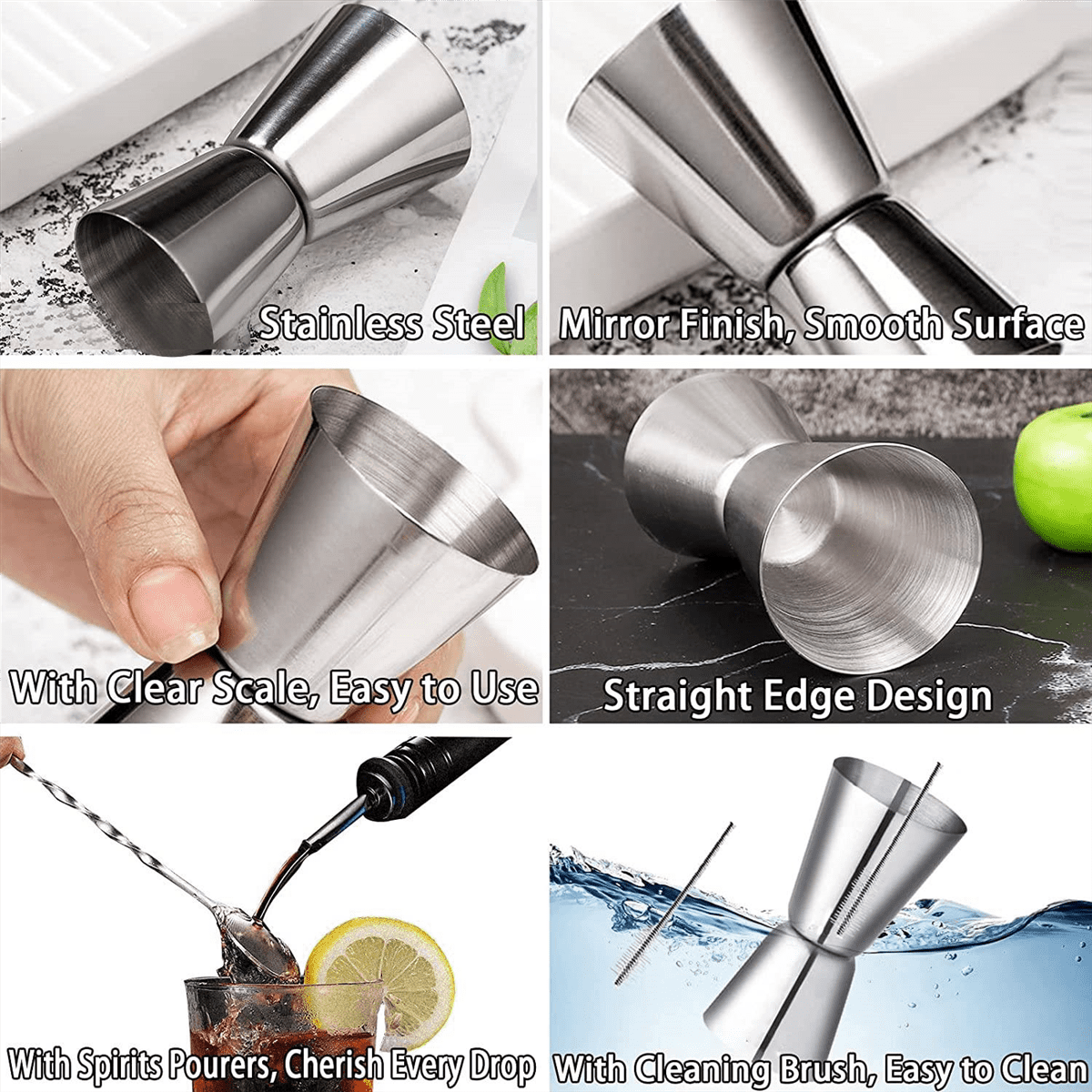 1 Set Cocktail Measuring Cups Stainless Steel Bar Measure 3/4/5Cl