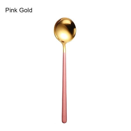 

Stainless Steel Spoon Korean Style Spoon Household Exquisite Long Handle Spoon Soup Bibimbap Spoon Pink Gold Uncosinb