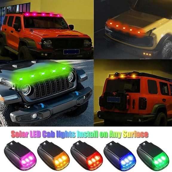 syligr Solar Car LED Light Bar Emergency Warning Lights 5 Piece Strobe Light Kit with Remote Multi-Color Modes for Off-Road Overlanding Camping Safety Emergency Hazard Lights for Jeep Truck SUV