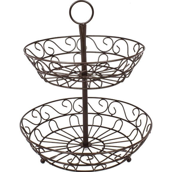 Sorbus 2-Tier Brown Metal Countertop Fruit Basket Stand, Kitchen Storage Organizer