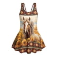 thumbnail image 4 of Uourmeti Girls' One Piece Skirted Swimsuit - Horse & Sunflower Print | Quick Dry, Stretchy Swim Dress for Beach, Pool & Summer Vacations, 4 of 8