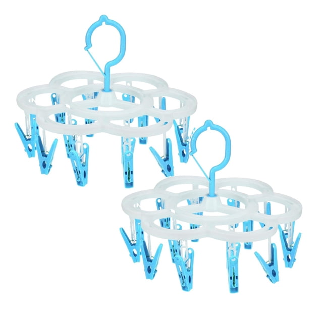 Oleegame 2PC Spoon And Lid Rest Laundry Rack Strong Load Bearing 360 Rotation Foldable Anti Slip 16 Clips Clothes Drying Rack For Home Sky Blue Blue