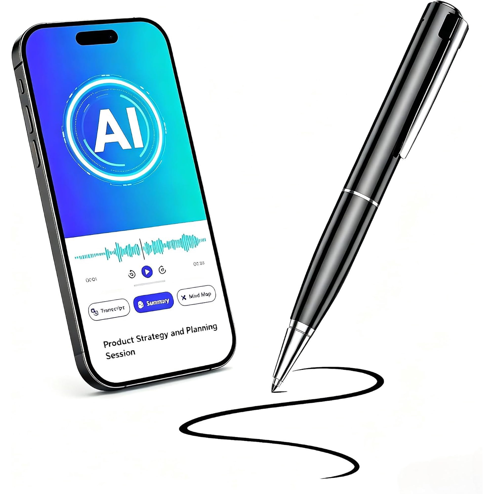 Beixiya AI Voice Recorder Pen, Real-Time Transcription AI Summary & Mind-Map Generator, 150-Language Support, App-Controlled Smart Note-Taker for Meetings Lectures Interviews