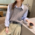 thumbnail image 2 of Suéter chaleco mujer chaleco suelto sin mangas sólido cuello redondo tejido chaleco dama estilo coreano otoño invierno mujer pulóveres 2024 nuevo, 2 of 5