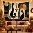 thumbnail image 3 of Black Cats in Abstract Geometric Room Scene, Moody Mid-Century Modern Art for Cat Lovers, Retro Wall Art, Housewarming Gift, Tapestry Wall Hanging for Bedroom and Living Room, 3 of 7