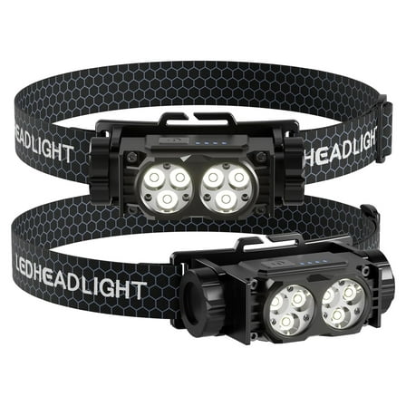 Rechargeable Headlamp (2PCS), 4500 Lumen Ultra-Light LED Headlamp, Waterproof with Headband, for Camping and Hiking, Black.