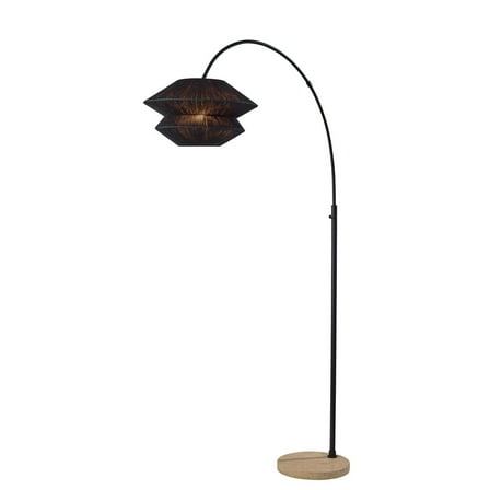 Adesso Gardner 72.25" Black & Travertine Arc Floor Lamp with Black Rope Shade