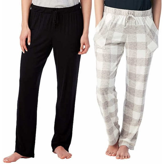Lucky Brand Women's 2 Pack Straight Leg Lounge PJ Pants with Drawstrings and Pockets (Simple Buffalo Plaid Grey/Black, Small)