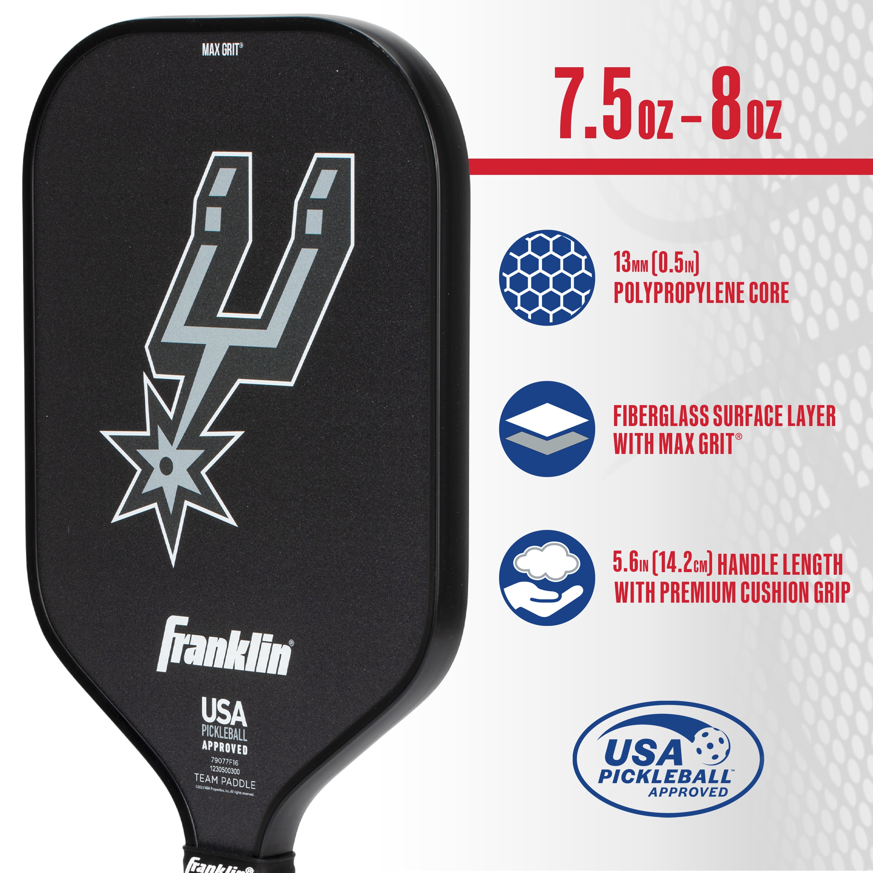 Franklin Sports NBA San Antonio Spurs Pickleball Paddle - Official NBA Team Pickleball Paddles - USAP (USAPA) Approved Premium Quality Pickleball Paddles - Authentic Team Logos + Colors