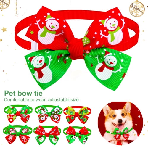 Christmas Dog Collar Charms Xmas Doggie Bow Ties Neckties Sets for Small and Medium Cat Puppy Rabbit Collar Bows Bowknot Decoration Grooming Accessories Attachment JpGdn 1Set 8pcs 