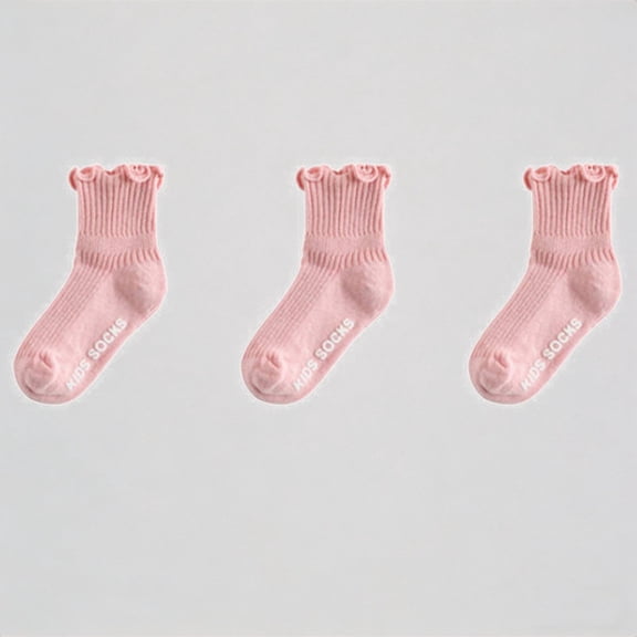 Krdevn Kids Socks Non Soft Breathable Toddler Ankle Socks Cute Lace Trim Crew Socks for Girls and Boys 3 Pairs Pack,4-7 Years