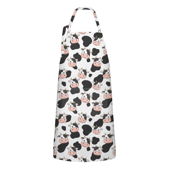 White Cow Black Shape Pattern Apron-Garden Aprons for Women with Pockets-Cotton Linen Waterproof Kitchen Cooking Gardening Aprons Adjustable for Kitchen,Cooking,BBQ and Salon 33x27 Inch