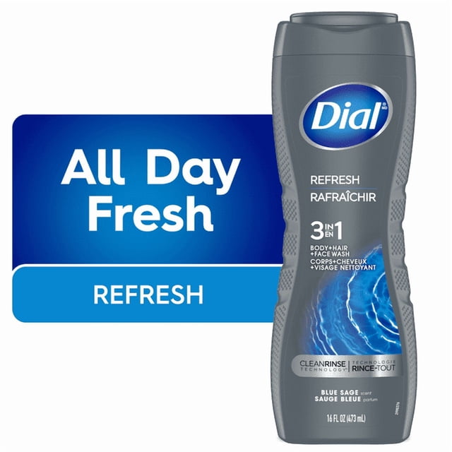 Dial Men 3in1 Body, Hair and Face Wash, Refresh, Blue Sage Scent, 473ml