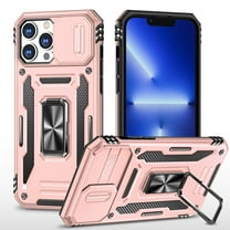 Heavy Duty Armor Case for iPhone 12 Pro Max 6.7 Inch, Soft TPU Bumper Drop Resistant Shockproof Case with Camera Slide and Adjustable Metal Bracket Cover for iPhone 12 Pro Max,Rosegold