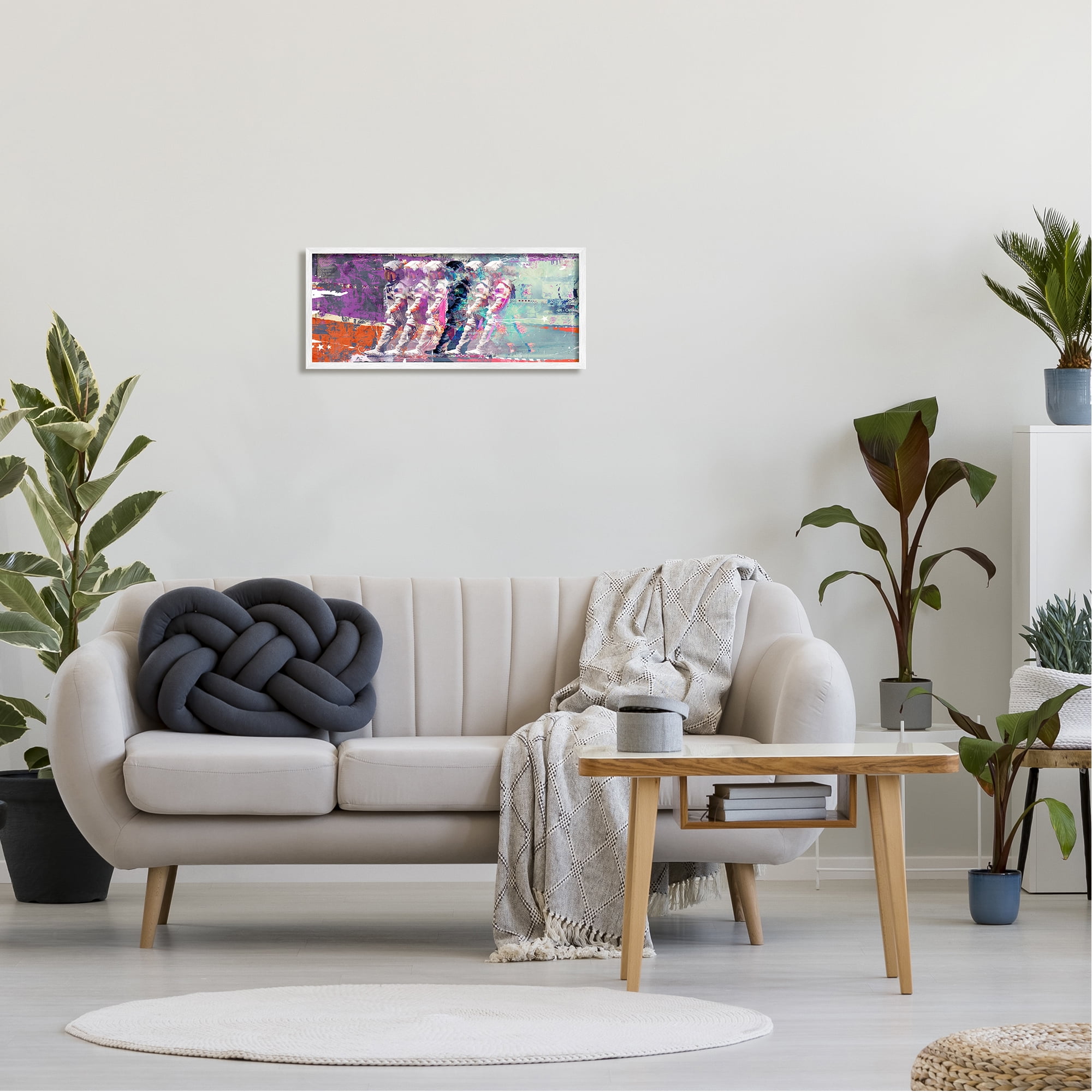 Stupell Industries Abstract Astronaut Collage Abstract Painting White Framed Art Print Wall Art, 24 x 10