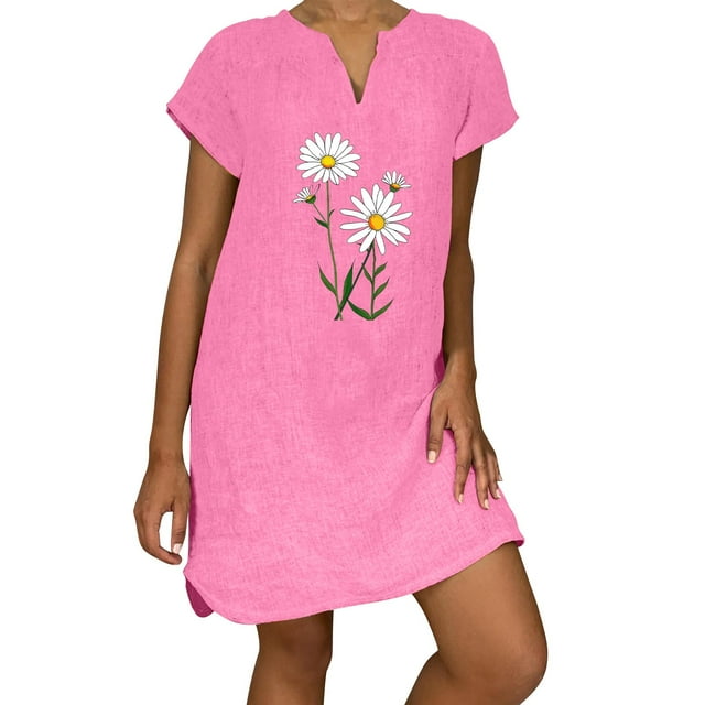 Sexy Vestidos Cortos de Verano para las Mujeres 2025 Moda Suelta de Ocio Vestido de Manga Corta con Cuello en V, Vestido Casual de Rodilla