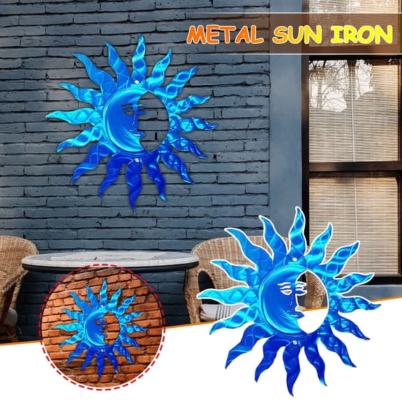 Augper Clearance Metal Sun Wall Art Decor, Garden Sculptures Statues Wall Art Decorations for Indoor and Outdoor, Room Garden Porch Fence Balcony Patio Decor