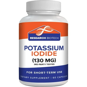 Potassium Iodide 130mg Pills per serving KI Short Term Use Thyroid Protection Dietary Supplement