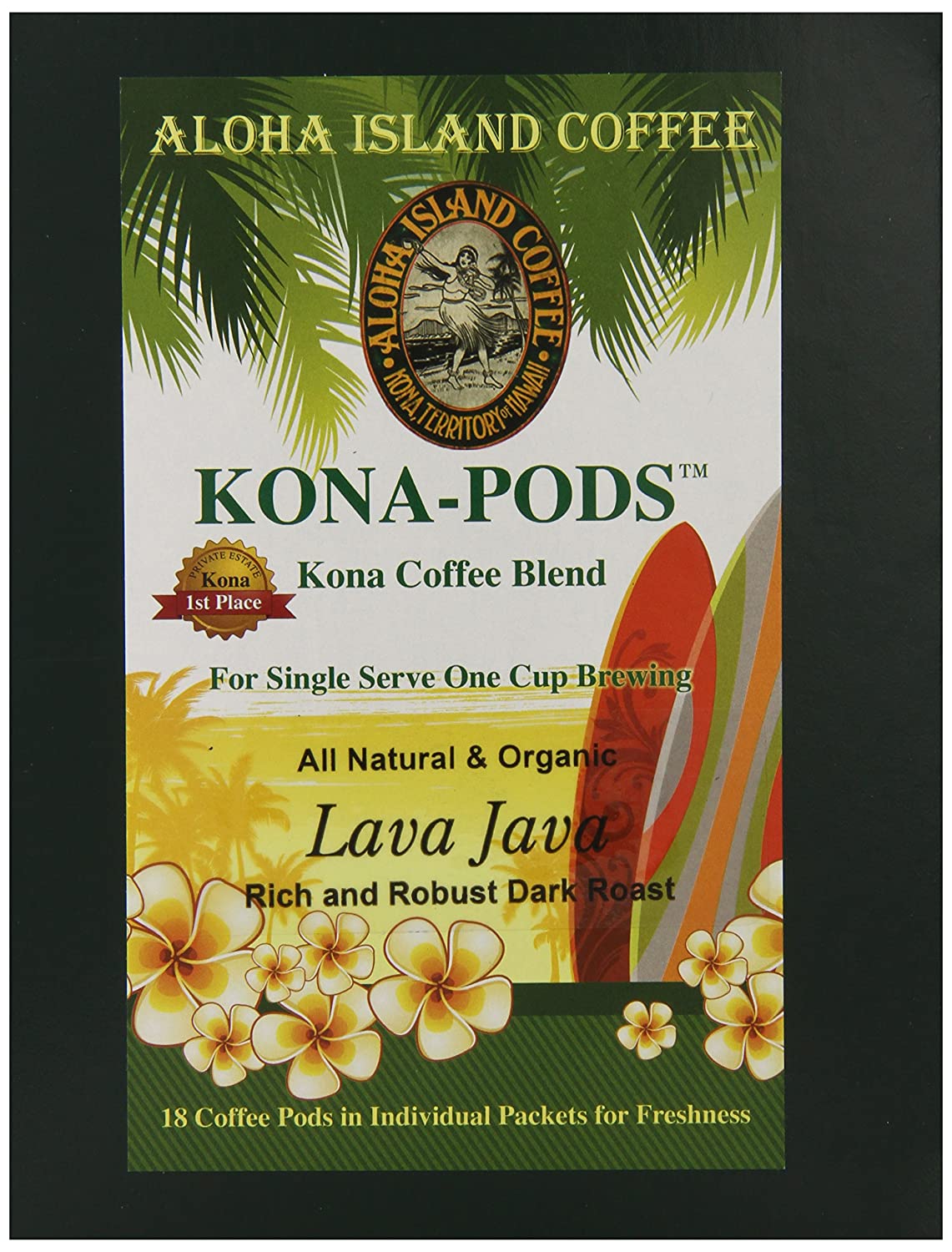 Aloha Island Lava Java Dark Roast Kona Blend Coffee Pods, 368g Coffee