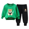 thumbnail image 2 of Afuyipoi Kids Cute Teddy Bear Graphic Sweatshirt and Matching Joggers Outfit Set 100% Cotton 0-7Y Green Size 6, 2 of 4