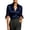 Navy, variant on Womens Satin Blouse Short Sleeve Sheer Striped Tie Cuffs Smooth Anti Wrinkle Formal Office Business Interview Top Red,S