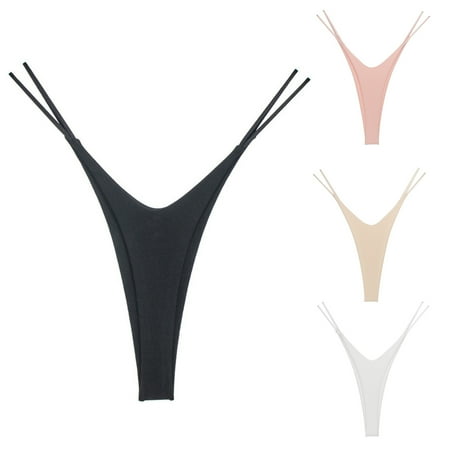 

rygai Low Rise Elastic Waistband Solid Color Lady Panties Sexy Double Straps Bikini Style Thong White L