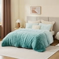 thumbnail image 4 of Intelligent Design Twin/Twin XL Shaggy Faux Comforter Set, Long Fur Wave Spring Comforter Bedding Set, 2-Piece Striped Ombre Design Warm Bed Set, Aqua, 4 of 7