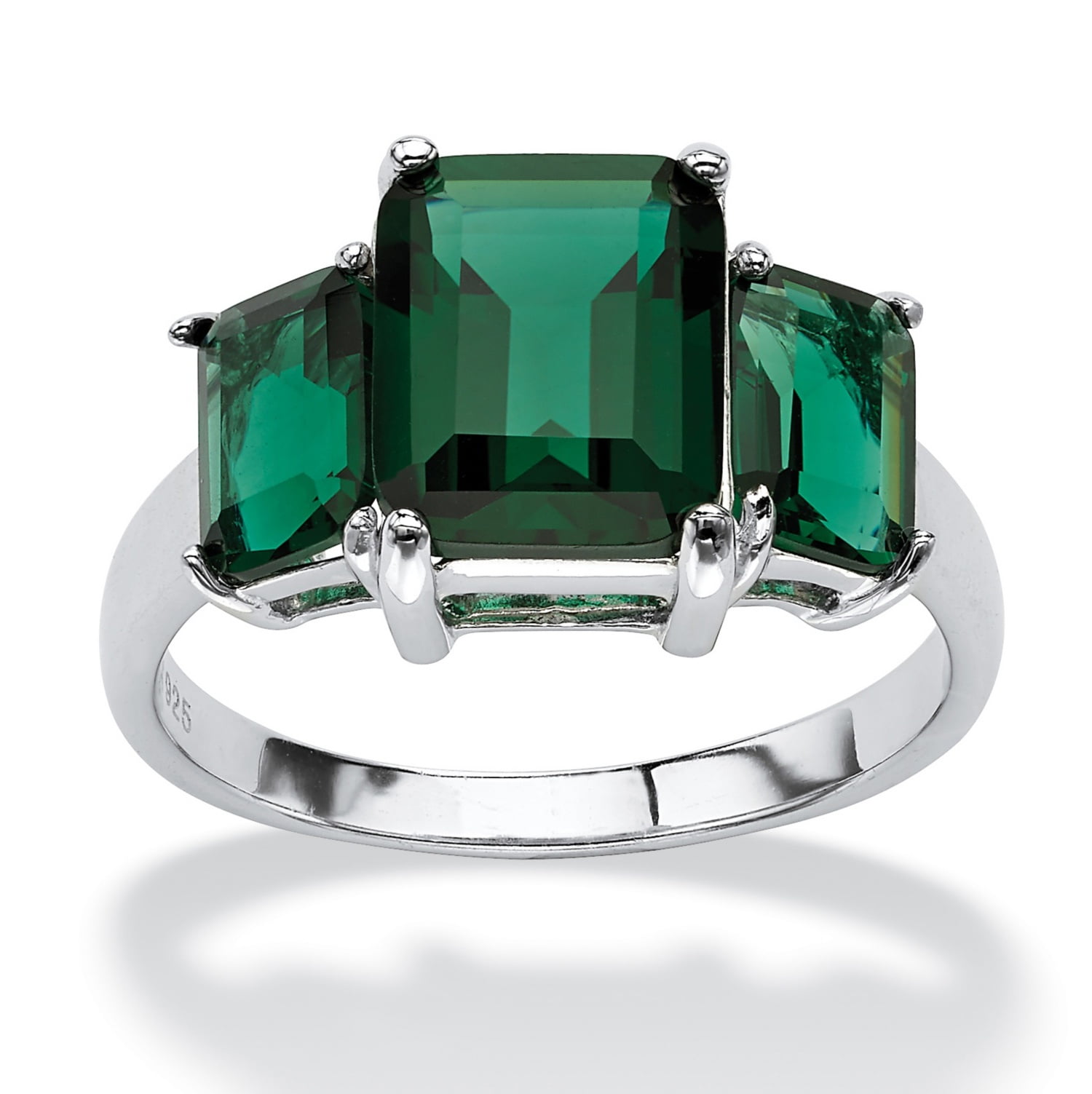 PalmBeach Jewelry - Emerald-Cut Simulated Green Emerald 3-Stone Ring in