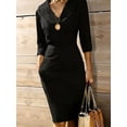 thumbnail image 4 of Women'S Work Dress 3/4 Sleeve V Neck Bodycon Sheath Dress Zipper Up Office Business Dresses with Belt Black XXL, 4 of 5