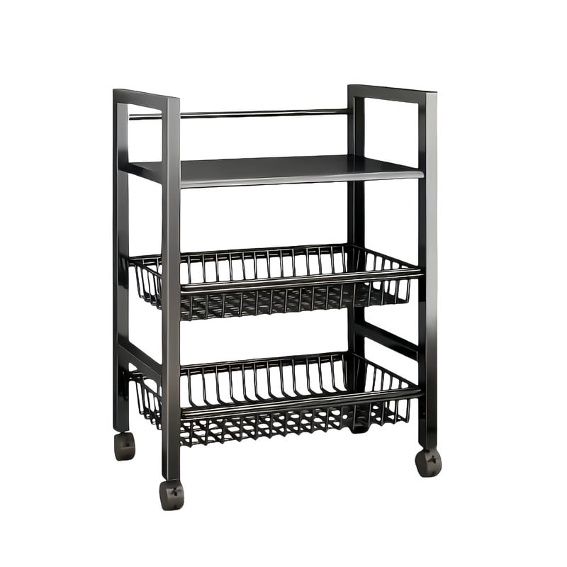 Howcool Heavy-Duty 3-Tier Storage Kitchen Cart with 2 Detachable Mesh Baskets, Metal Storage Organizer Rolling Rack