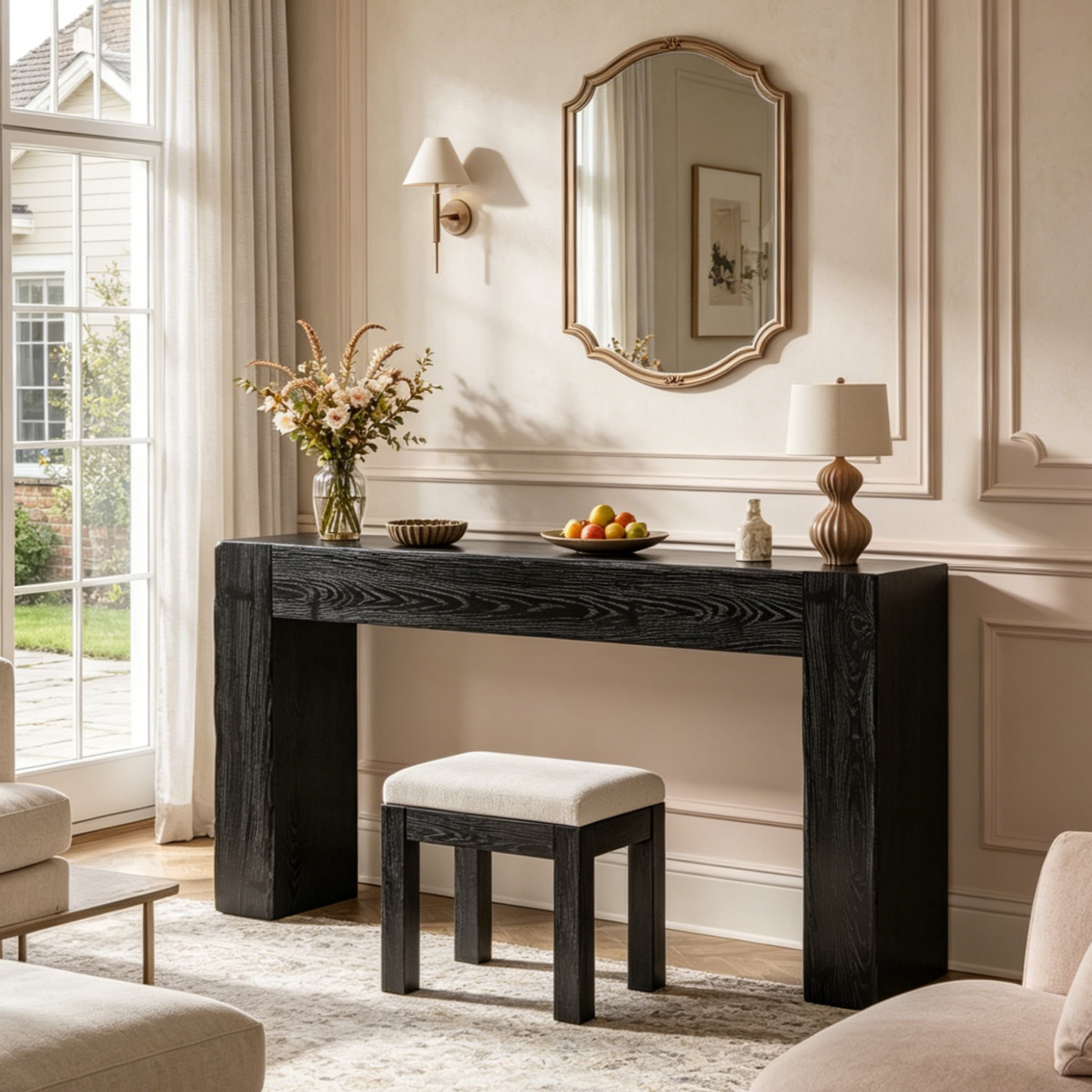 Fnova 63" Console Table, Wood Farmhouse Entryway Table, Long Narrow Accent Table for Living Room, Entrance, Hallway, Foyer, Black