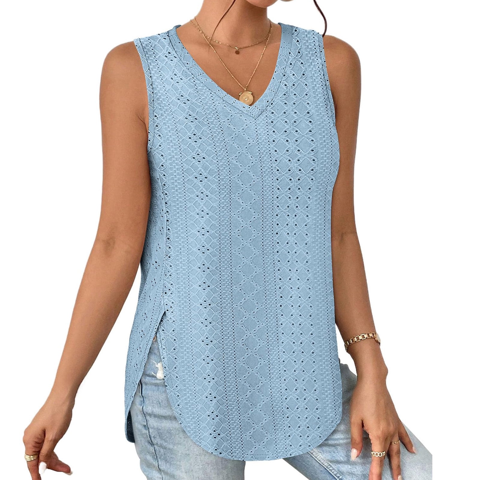 Blingko DéBardeur Femme Dentelle Col En V Camisole à Bretelles Spaghetti Pour Femmes Grande Taille En Mousseline De Soie Hauts Caraco DéContracté éTé Sans Manches Camisoles Amples V8*Noir - 4